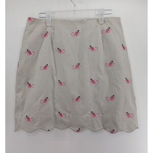 Lilly Pulitzer Khaki Pink Monkey Embroidered Scallop Hem Mini Skirt Size 8
